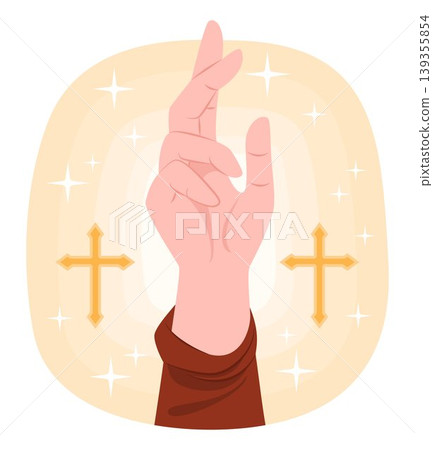 Jesus Christ's Hand Presenting the Symbolic Gesture with Crucifix Christian Cross for Christianity Religious Element Concept Illustration Clip Art 139355854