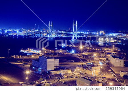 Night view of Yokohama City, including the Bay Bridge and the logistics warehouse district of Yamashita Pier. Night view of Yokohama City, including the Bay Bridge and the logistics warehouse district of Yamashita Pier. 139355964