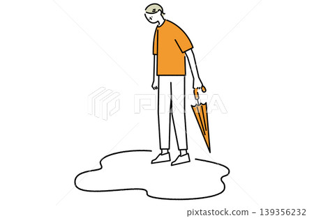 雨後,一位女子凝視著水坑。 雨後,一位女子凝視著水坑。 139356232