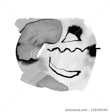 [Transparent Background] Abstract ink painting of a mountain, horizon, and boat that also resembles a face. 139356549