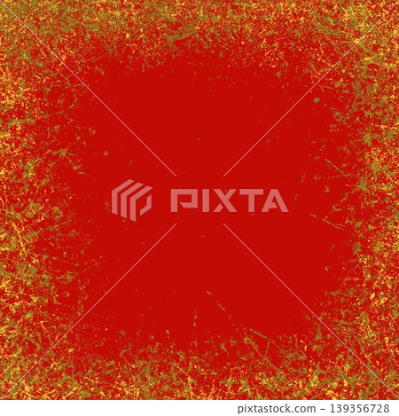 Texture background l centered on a vibrant crimson red background, framed with distressed border of metallic gold splatters and scratches. 139356728