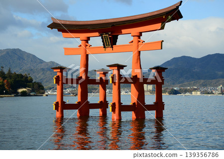 View of the Great Torii Gate from the approach to Itsukushima Shrine in Miyajima, Aki Province - 8 139356786