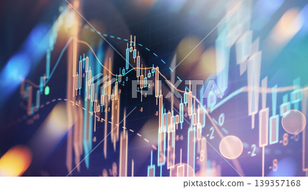 Abstract financial stock market chart background. Dynamic digital trading graph with glowing candlesticks and data. Abstract financial stock market chart background. Dynamic digital trading graph with glowing candlesticks and data. 139357168