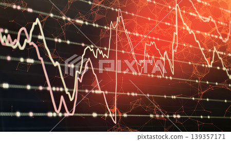 Stock market crash and financial crisis concept. Abstract digital graph showing sudden drop and economic downtrend in red neon light with network connections. Stock market crash and financial crisis concept. Abstract digital graph showing sudden drop and economic downtrend in red neon light with network connections. 139357171