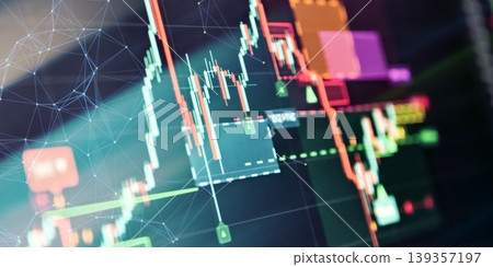 Stock Market Candlestick Chart on Digital Trading Screen with Financial Data Visualization Stock Market Candlestick Chart on Digital Trading Screen with Financial Data Visualization 139357197