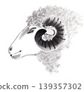 A sheep's profile painted in ink. A sheep's profile painted in ink. 139357302