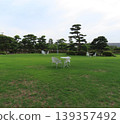 White chairs and tables in the garden of Jinpukaku in summer 139357492