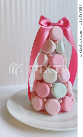 Fake sweets macaron tower (aerial view) Fake sweets macaron tower (aerial view) 139357687
