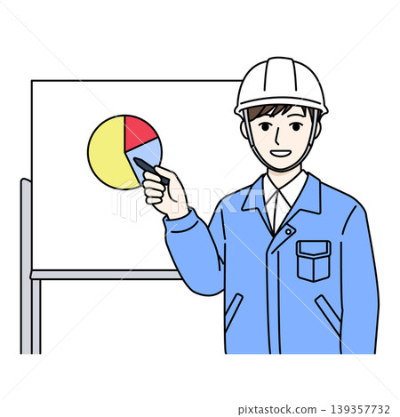 Worker, helmet, pointing, explanation, graph, whiteboard, illustration Worker, helmet, pointing, explanation, graph, whiteboard, illustration 139357732