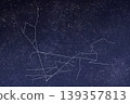 Realistic starry sky background with constellation lines of the Spring Triangle and triangle guide. 139357813