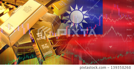 Gold bars stacked on Taiwanese flag. Taiwan gold reserves, Concept Gold bars stacked on Taiwanese flag. Taiwan gold reserves, Concept 139358268