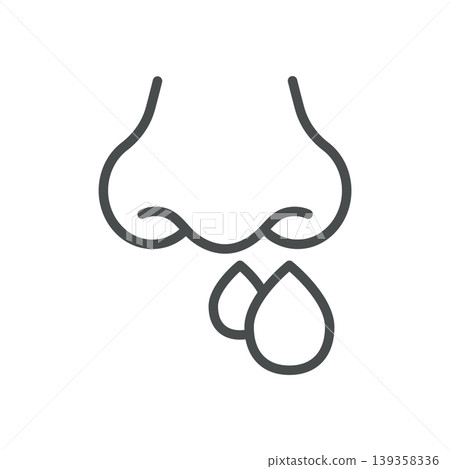 Runny Nose Allergy Symptom Thin Line Icon. Nasal Discharge, Rhinitis, Cold and Flu Medical Outline Vector Illustration 139358336