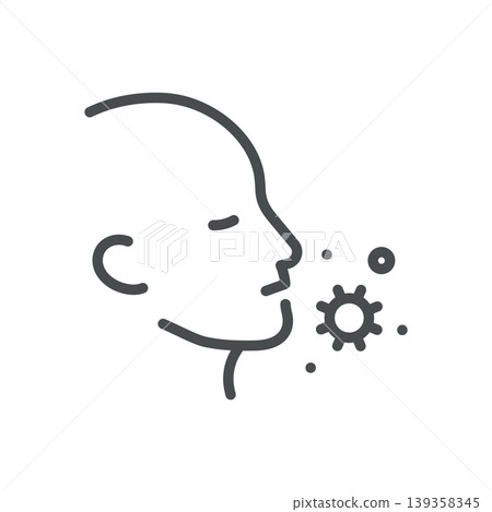 Virus Infection Thin Line Icon. Cough, Germs, Respiratory Disease and Contagious Illness Medical Outline Vector Illustration 139358345