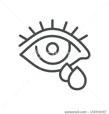 Watery eyes thin line icon for tearing, excessive tears and eye irritation. Editable stroke. Vector illustration. Watery eyes thin line icon for tearing, excessive tears and eye irritation. Editable stroke. Vector illustration. 139358347