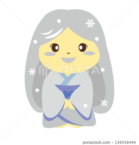 一張可愛的雪女（雪女）微笑插圖。 139358449