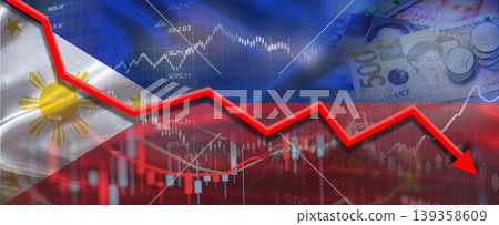 Filipino financial crisis on economic graph. Financial fall of Philippines on economy market Filipino financial crisis on economic graph. Financial fall of Philippines on economy market 139358609