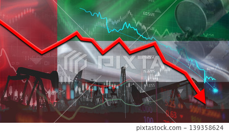 Fall oil price with Emirati flag on economic chart. Petrol crisis with United Arab Emirates flag on financial graph 139358624