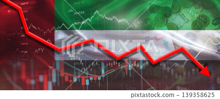 Emirati financial crisis on economic graph. Financial fall of United Arab Emirates on economy market Emirati financial crisis on economic graph. Financial fall of United Arab Emirates on economy market 139358625