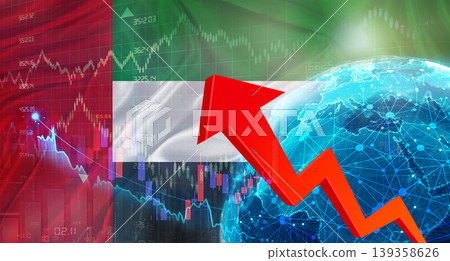 Global financial growth with United Arab Emirates flag. Financial growth with United Arab Emirates flag on economic background Global financial growth with United Arab Emirates flag. Financial growth with United Arab Emirates flag on economic background 139358626