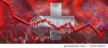 Swiss financial crisis on economic graph. Financial fall of Switzerland on economy market Swiss financial crisis on economic graph. Financial fall of Switzerland on economy market 139358667