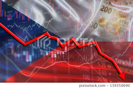 Czech Republic financial fall on economy market. Czech financial crisis on economic graph Czech Republic financial fall on economy market. Czech financial crisis on economic graph 139358690