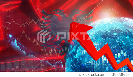 Global financial growth with Albania flag. Financial growth with Albania flag on economic background 139358694