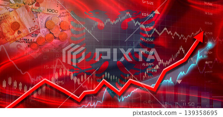 Albania financial growth on market graph. Albania economic growth on financial graph background Albania financial growth on market graph. Albania economic growth on financial graph background 139358695