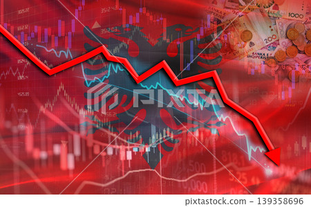 Albania financial fall on economy market. Albanian financial crisis on economic graph 139358696