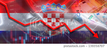 Croatian financial crisis on economic graph. Financial fall of Croatia on economy market Croatian financial crisis on economic graph. Financial fall of Croatia on economy market 139358707