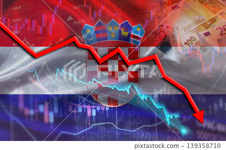 Croatia financial fall on economy market. Croatian financial crisis on economic graph Croatia financial fall on economy market. Croatian financial crisis on economic graph 139358710