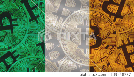 Irealand flag with Bitcoins in the background 139358727