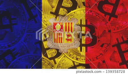 Andorra flag with Bitcoins in the background 139358728