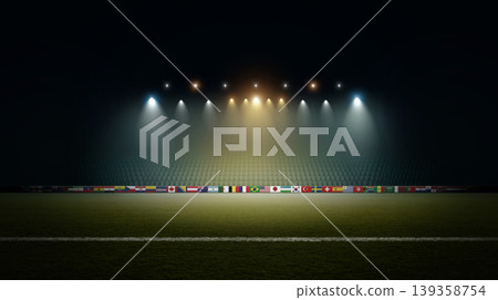 National flags under the spotlights in the stadium. National flags under the spotlights in the stadium. 139358754
