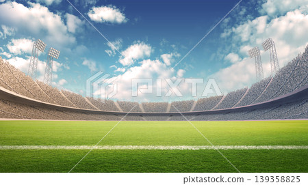Football stadium with cloudy sky. Football stadium with cloudy sky. 139358825