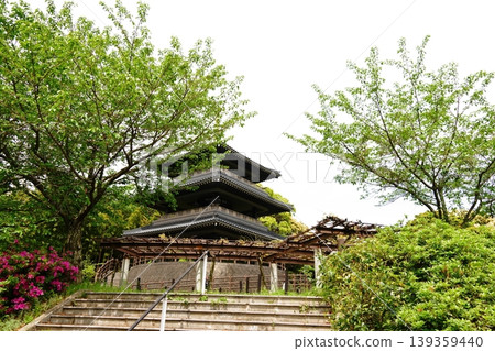 Three-storied pagoda and wisteria trellis Three-storied pagoda and wisteria trellis 139359440