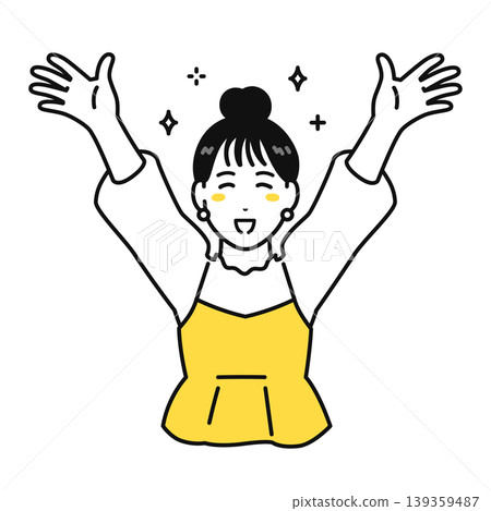 Illustration of a young woman with her hair tied up looking very happy. Illustration of a young woman with her hair tied up looking very happy. 139359487