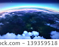 遊戲背景：從太空看到的地球日出和地平線。 139359518
