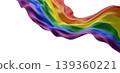Pride rainbow flag fabric flowing isolated on white background for LGBTQ celebration banner with copy space 3D render 139360221