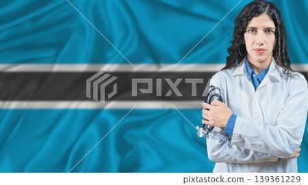 Botswanan national health system, Medical professional on Botswana flag background Botswanan national health system, Medical professional on Botswana flag background 139361229
