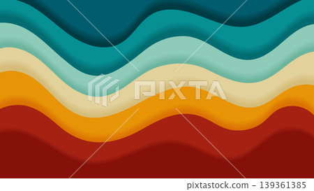 Retro wave paper cut background with colorful layered curves vector illustration. 139361385