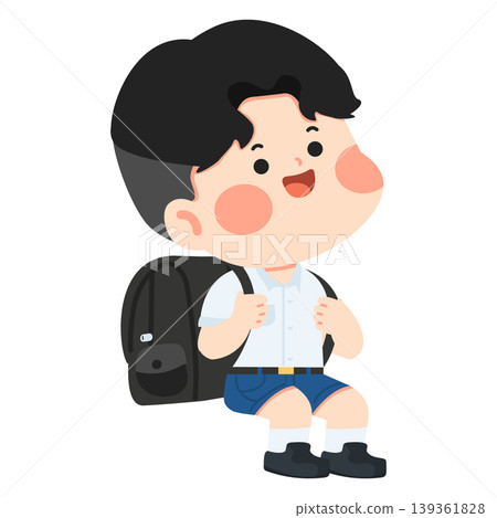 Happy Boy With Backpack Ready For School Journey Happy Boy With Backpack Ready For School Journey 139361828