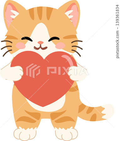 Orange tabby cat with red heart kawaii romantic greeting design 139361834