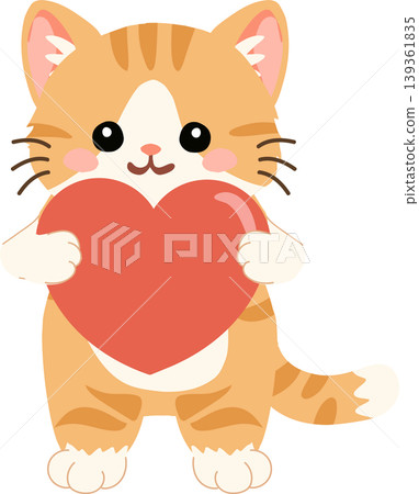 Kawaii tabby cat illustration hugging a heart for seasonal love moments, valentines greetings Kawaii tabby cat illustration hugging a heart for seasonal love moments, valentines greetings 139361835