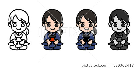 Tiny Swordsman, Woman Sitting in Seiza Position Tiny Swordsman, Woman Sitting in Seiza Position 139362418