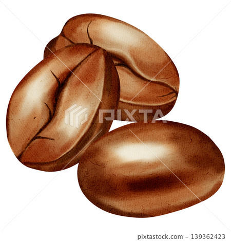 Watercolor illustration of coffee beans. Coffee bean set. A set of watercolor illustrations for coffee shops, cafes, packaging, menus, and product design. Watercolor illustration of coffee beans. Coffee bean set. A set of watercolor illustrations for coffee shops, cafes, packaging, menus, and product design. 139362423