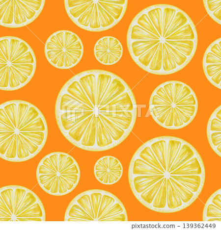 Seamless watercolor pattern featuring bright yellow lemon slices. Hand-drawn summer botanical illustration is perfect for fabric, wallpaper, packaging, and kitchen decor, cafe menu Seamless watercolor pattern featuring bright yellow lemon slices. Hand-drawn summer botanical illustration is perfect for fabric, wallpaper, packaging, and kitchen decor, cafe menu 139362449