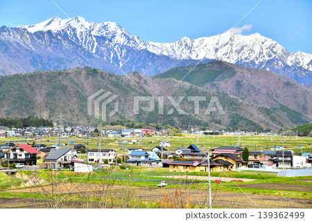 從大町市（長野縣大町市）眺望地岳和鹿島谷山 [2026年4月] 139362499