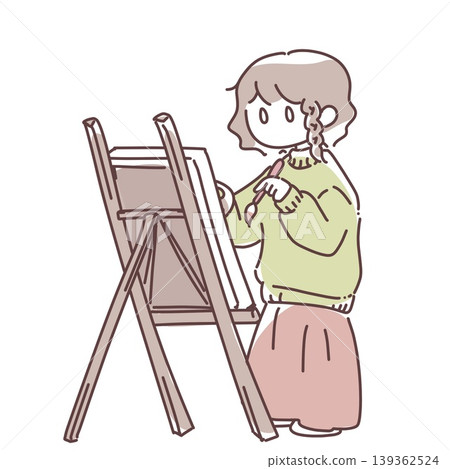 一位女子在畫布上用油畫顏料和水彩作畫的插圖。 一位女子在畫布上用油畫顏料和水彩作畫的插圖。 139362524