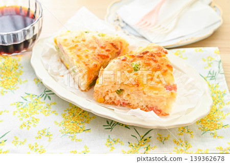Edamame and cheese focaccia-style bread Edamame and cheese focaccia-style bread 139362678