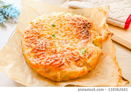 Freshly baked edamame and cheese focaccia style Freshly baked edamame and cheese focaccia style 139362681